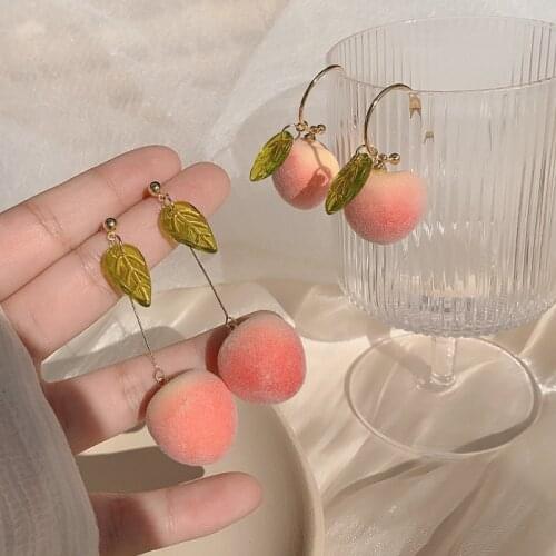 Fashion new sponge imitation peach Earrings girl lovely romantic simple acrylic leaf Tassel Earrings women jewelry gifts