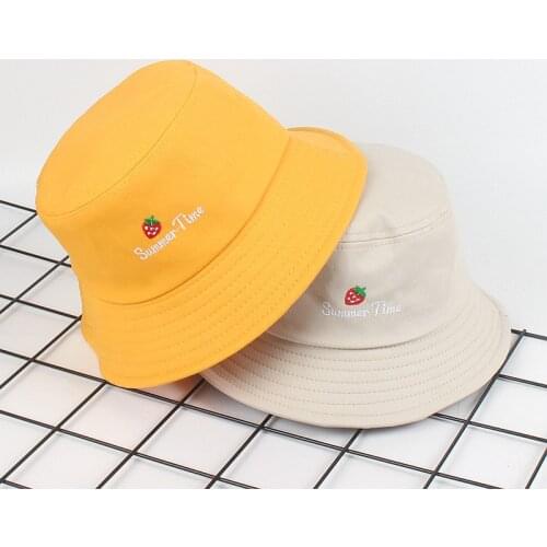 Literary Art Joker Hiking Hat Cute Letter Strawberry Embroidery Fisherman Hat Summer Sun Protection Hat Unisex Panama Bob Cap