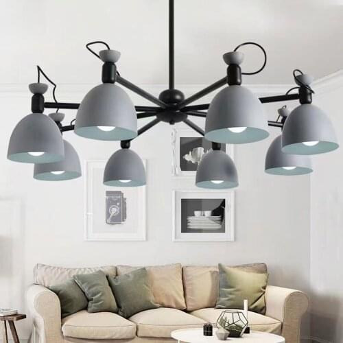 Modern minimalist metal chandelier E27 led gray & green color universal head chandeliers for kitchen living room bedroom study