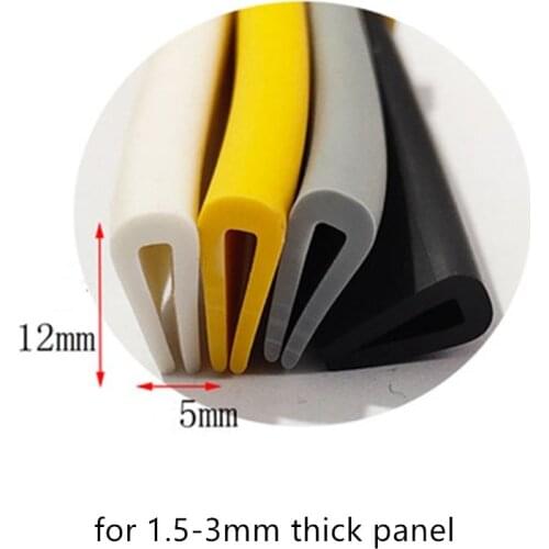 U Rubber Strip 12x5mm 1.5-3mm Edge Shield Encloser Bound Glass Metal Wood Panel Car Vehicle Bumper Seals White Black Yellow Gray