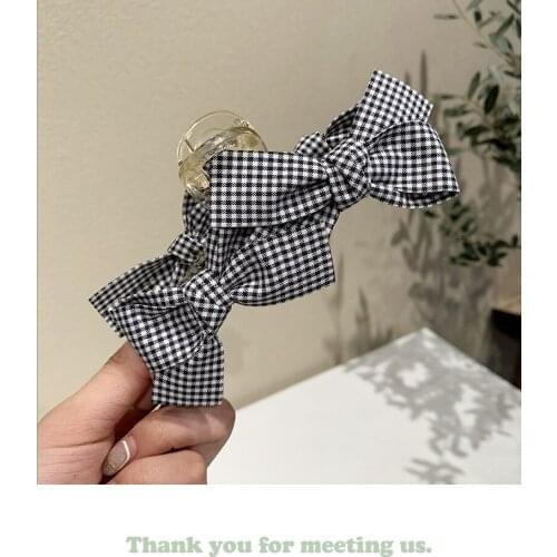 Oaoleer Women Elegant Hair Claw Houndstooth Bow Clip Fabric Lattice Hairpin Vintage Hair Clips Hairpin Fashion Hair Accessories