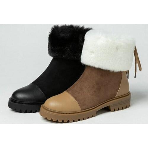 2021 Winter Warm Women Snow Boots Platform Square Heel Women Ankle Boots Warm Plush Women Non-slip Shoes Flock Big Size 34-44