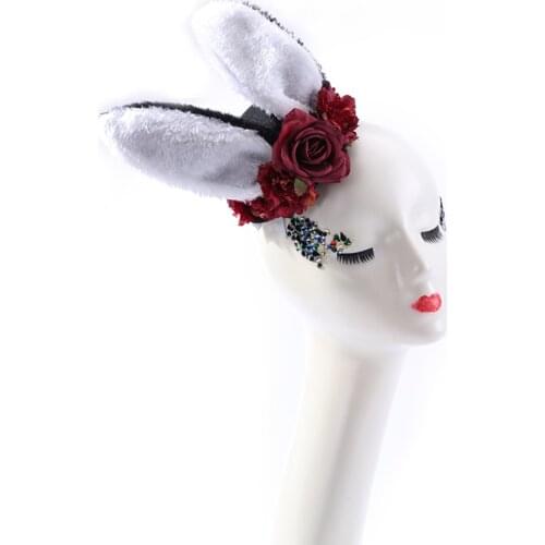 Hats For Women Rabbit Ears Gothic Fedoras Hair Clips Fascinator With Flowers Vintage Hair Accessories Anime Cosplay
