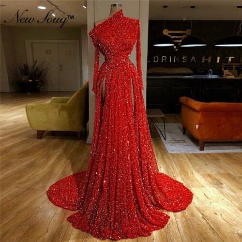 Hot Sexy High Split Sequined Evening Dress Arabic Dubai Long Prom Dresses 2019 Robe De Soiree Celebrity Party Gowns Vestidos