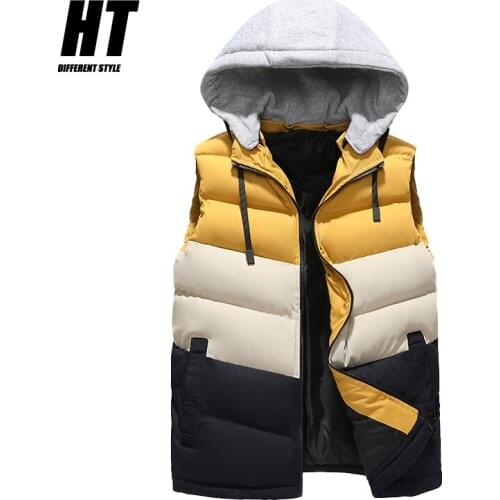 Winter New Mens Vest Jacket Windproof Hooded Sleeveless Jacket Men Zipper Casual Patchwork Coats Fashion Thicken Warm Waistcoat