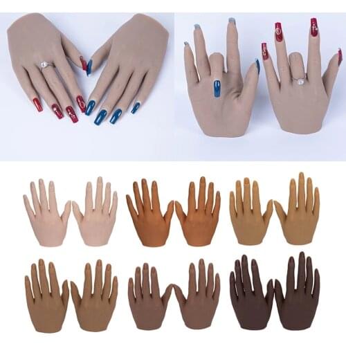 1PCS Silicone Nail Art Training Hand Fake Natural Nail Manicure Tool Practice Model Display Finger Flexible Finger Adjustment