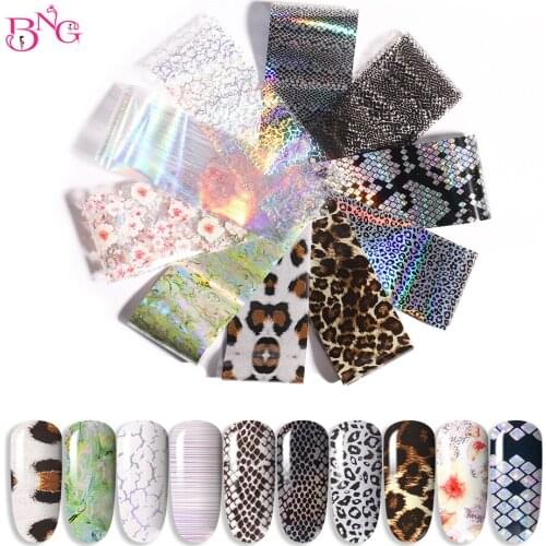 10pcs/bag Nail Foils Transfer Laser Leopard Marble Butterfly Sticker Art Paper Manicuring DIY Tips Decoration Nails Accessories