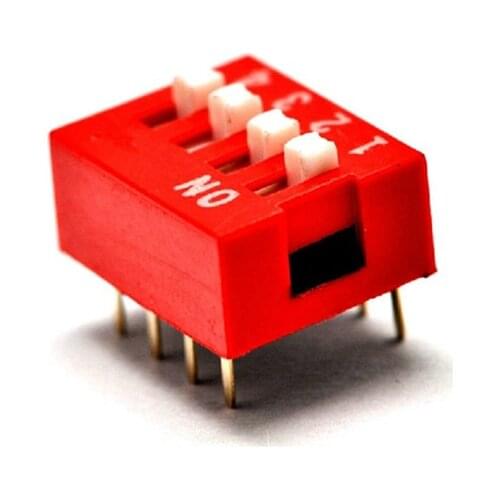 100pcs/lot 4P 4 Position DIP Switch 2.54mm Pitch 2 Row 8 Pin Slide DIP Switch Red Color