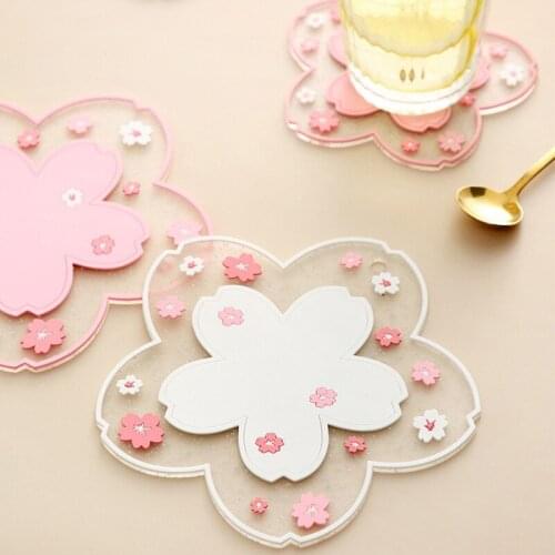 2pcs Japan Style Cherry Blossom Heat Insulation Table Mat Family Office Anti-skid Tea Cup Milk Mug Coaster Table Decoration