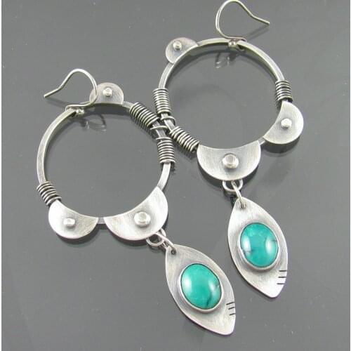 2020 Ethnic Turquoises Dangle Earrings For Women Bohemia Stone Drop Earings Vintage Geo Indian Pendant Earring Brincos Jewelry