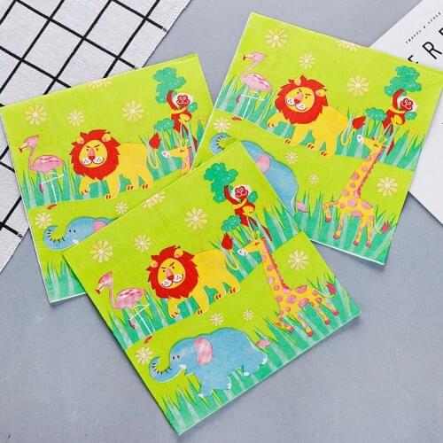 33*33cm 20Pcs/lot Animal Color Printed Napkins Creative Cartoon Lion Decoupage Servilleta Children Party Decor Table Paper Towel