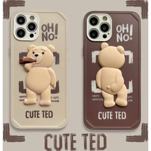 Cartoon 3D Teddy Bear Cartoons Phone Case For iPhone 11 12 Pro Max Mini 7 8 Plus XR X XS MAX Cute Trend Creative Couple Cover
