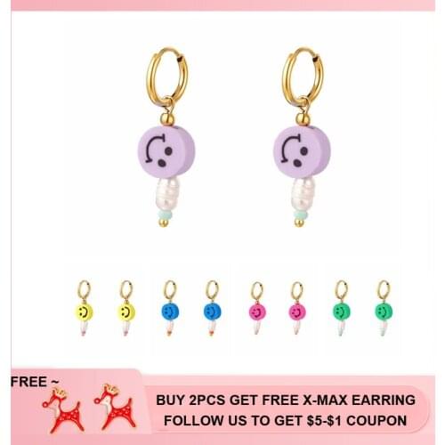 Aide Hoop Earrings For Women 2021 Trend Pottery Smiling Face Natural Freshwater Pearl Huggie Earrings Delicate Jewelry