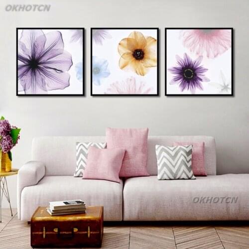Watercolor Transparent Flowers Wall Art Canvas Painting Print Picture Poster For Living Room Home Decoration Nordic Minimalism