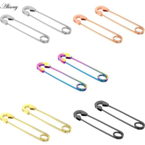 Alisouy 2PC Stainless Steel Pin Unique Design Paper-clip Stud Fashion Earrings Elegant Women Men Rock Piercing Body Jewelry