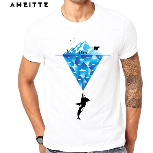 AMEITTE 2019 Creative Icebergs Design T-Shirt Mens Ocean Whale/Shark/Bear/Penguin Print T Shirt Summer Casual Tops Hipster Tees