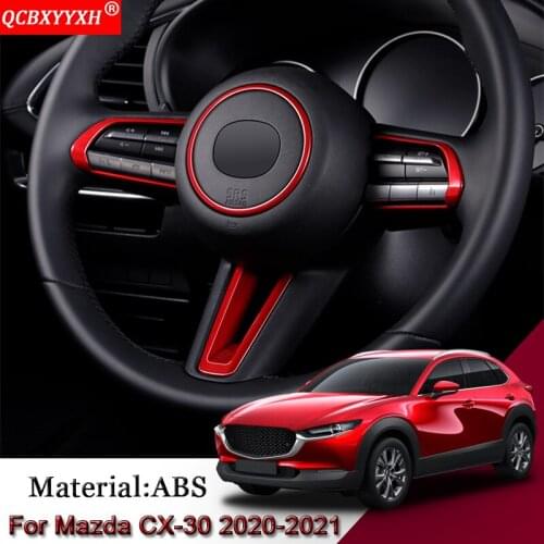 Car Styling ABS Car Steering Wheel Decorative Frame Sticker Button Sequins Cover Auto Accessories Fit For Mazda CX-30 2020 2021