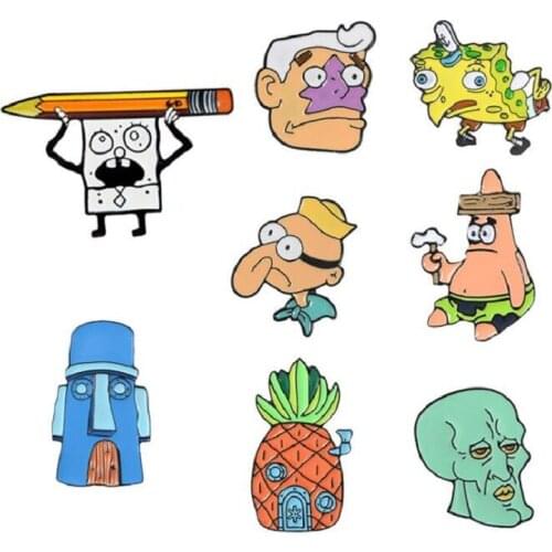 Cartoon Character Sponge Baby Pencil Pineapple House Cheese Bird Enamel Brooch Alloy Badge Denim Clothes Bag Pins Cute Jewelry