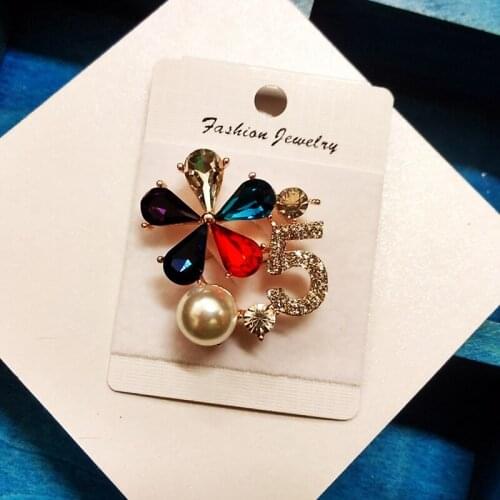 Camellia Luxury Brand jewlery flowers Lapel Pins No 5 crystal pearls Brooches flower Broche Broach Jewelry for Women