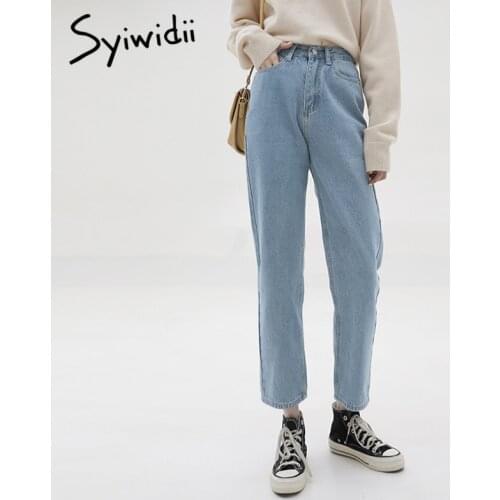 Syiwidii High Waisted Jeans for Women Straight Denim Pants Sky Blue Clothes Demin Casual Vintage Streetwear 2021 Spring Fashion