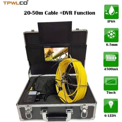 7" LCD Color Display 20-50m Cable Waterproof Sewer Cleaner Camera 6.5mm DVR Recording Pipe Inspection Video Camera System
