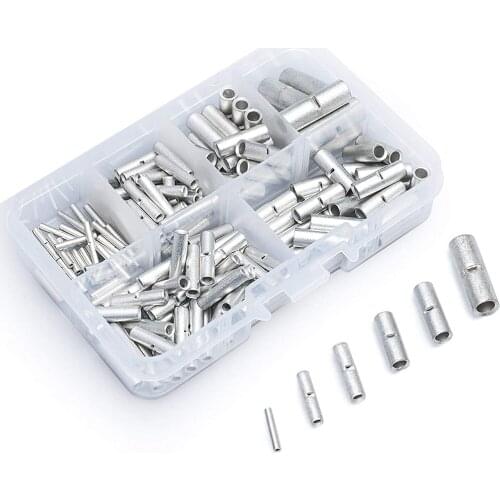 100 PCS Non Insulated Butt Connectors Kit - Butt Splice Wire Connectors - Electrical Crimp Terminals - 24-8 AWG