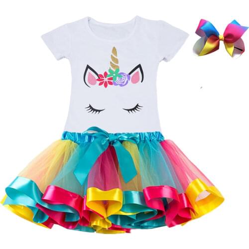Unicorn Clothing Sets Baby Girls Clothes 2019 Summer Princess Party Unicorn Colorful tutu Dress Kids Birthday Ball Gown Dresses