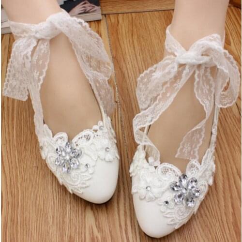 Lace wedding shoes woman new design fashion ankle lace riband HS005 brides shoes womans white lace rhinestones bridal shoes
