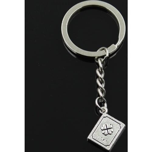 Fashion 30mm Key Ring Metal Key Chain Keychain Jewelry Antique Silver Color Plated Lucky Clover Book 15x13x3mm Pendant