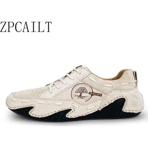 Handmade Genuine Leather Flats Men Casual Shoes Retro Comfy Sport Sneakers Training Hunting Footwear Outdoor Leisure Work Shoes