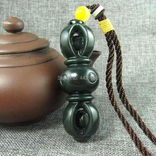 Natural Hetian Dark Green Jade hand-carved Vajra Dorje Amulet Pendant Good Quality Ornaments Gift