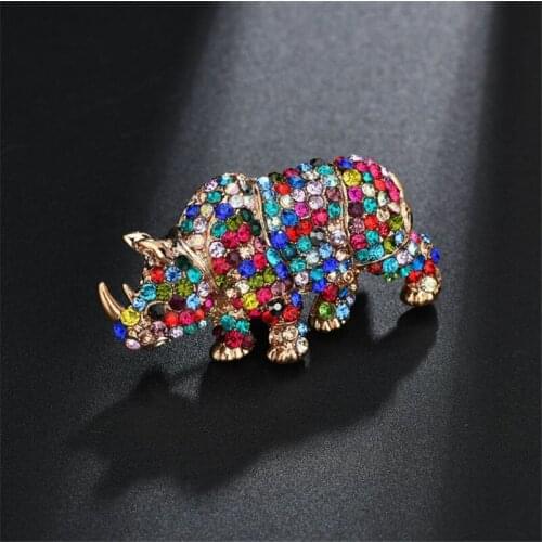 New Fashion Multicolor Rhinestone Animal Brooches for Women Vintage Badge On A Backpack Rhinoceros Brooch Pins Jewelry Gifts