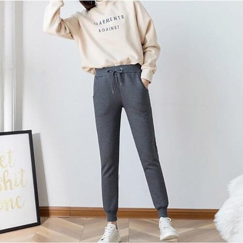 New Jogger Pants Women Winter Thicken Warm High Waist Solid Color Baggy Harem Pants Comfort Joker Lamb Wool Bunch Foot Trousers