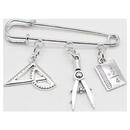 New triangle ruler compass brooch, drawing ruler brooch jewelry gift