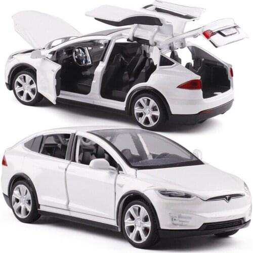 New Styles 1:32 Tesla MODEL X 90 Car Models 3 Color Car Model with Sound Light Pull Back Toys For Children Gifts