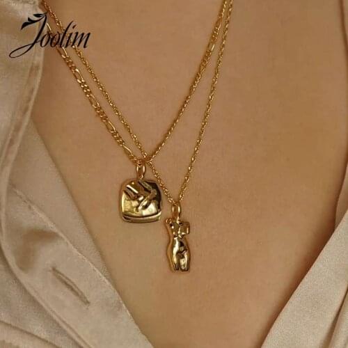 Joolim Gold Color Face Figure Body Stainless Steel Pendant Necklace