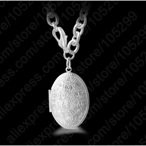 Vintage Womens Luminous Necklace Photo Holder Box Pendant 925 Sterling Silver Chain Necklaces