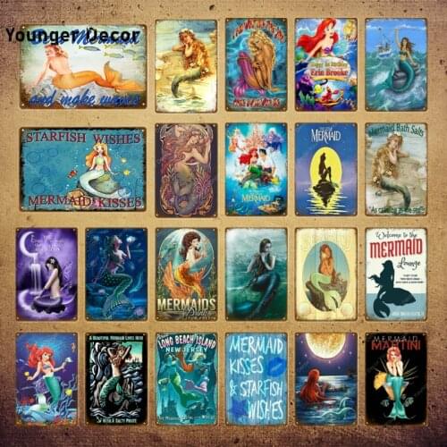 Beach Island Metal Signs Vintage Ocean Mermaid Poster Wall Sticker Pub Bar Bath Room Decor Bar Outdoor Decorative Plate YI-008