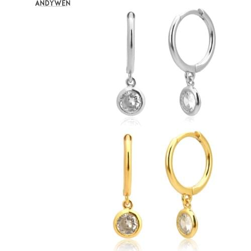 ANDYWEN 925 Sterling Silver Round Zircon Drop Earring 2020 Fine Luxury Piercing Dangle Charm European Jewelry Rock Punk Wedding