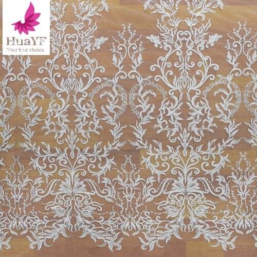 Popular Snow White Tulle Lace With Sequins Pretty Embroidery Fabric For Bridal HY1319