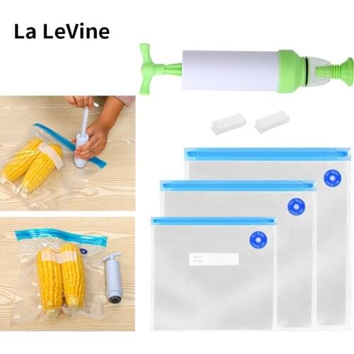 Food Storage Vacuum Seal Bags Preservation Kits Reusable With Hand Pump Bag Sealing Clips Food Wrap For Food Storage Freezing
