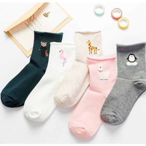 Spring Summer New Womens Socks Flamingo Socks 100% Cotton Breathable In-tube Socks Loose Mouth Socks Korean Women Socks