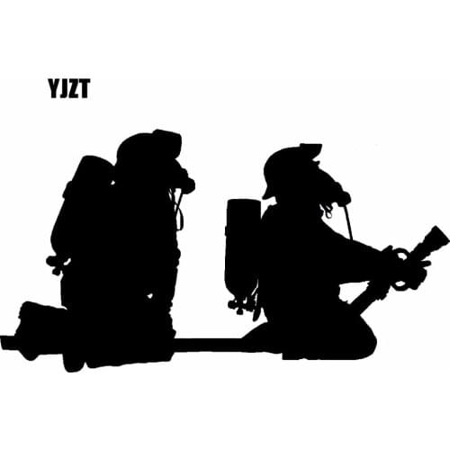 YJZT 17.2X9.1CM Cartoon FIREFIGHTER HOSEPIPE FIRE Vinyl Decal Black/Silver Car Sticker Fun Car-styling S8-1362