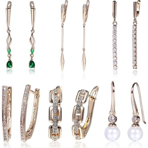 Womens 585 Rose Gold Drop Earrings Hanging Long Dangle Earrings for Women Wholesale Ear Jewelry Fashion Gifts LGE303A