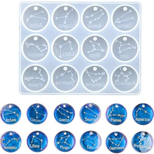 12 Constellations Discs Pendant Silicone Molds DIY Craft Jewelry Making Resin Mold Circular Silicone Mold Jewelry Making Tools