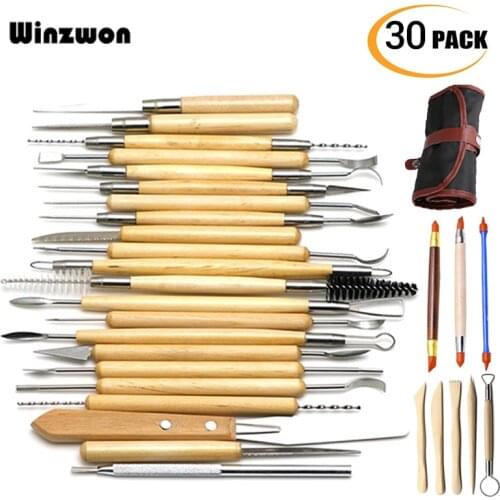 30/40Pcs DIY Wooden Handle Modeling Clay Tools Sculpting Tools Ceramic Pottery Carving Polymer Clay Tool Set With Canvas Bag