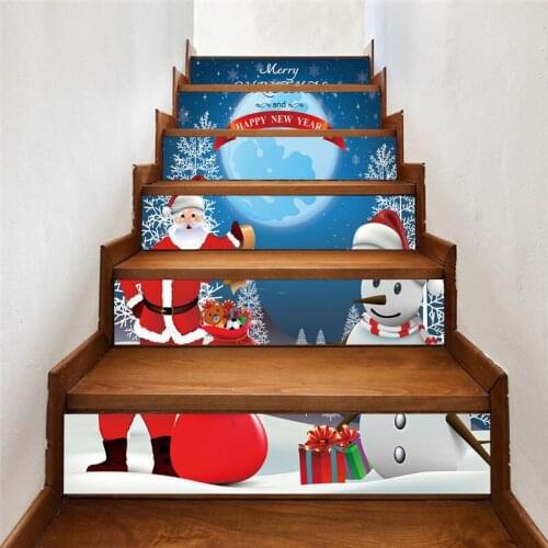 6pcs/set Santa Claus Snowman Pattern Wall Stair Sticker Christmas New Year Decoration
