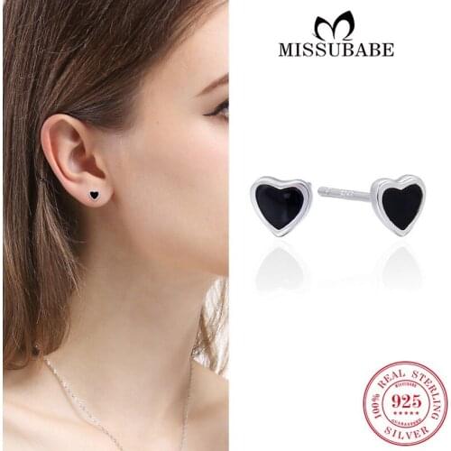 925 Sterling Silver Stud-earrings Heart Cute Ear Studs Exquisite Black Brincos Small High Quality Jewelry Gift For Women Girls