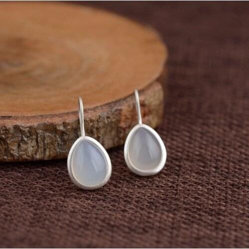 925 Sterling Silver Drop Earrings with white Chalcedony For Women Jewelry Earrings Gift AJ