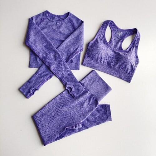 3PCS Seamless Women Yoga Set Workout Sportswear Gym Clothing Fitness Bra Long Sleeve Crop Top High Waist Leggings Sports Suits